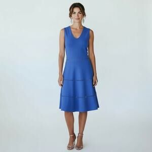 Lela Rose Fit Flare Sleeveless Knit Dress Scoop Neck Royal Blue Women's Small